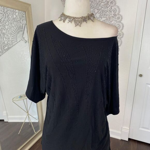 Early 2000's Whimsygoth Off The Shoulder Black Sequin Beaded Top S / M / L - Picture 3 of 8